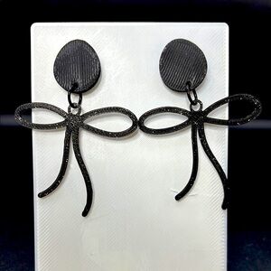 Elegant Black Glitter Bow Earrings